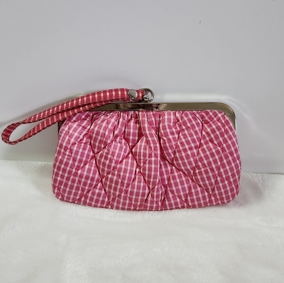 Vera Bradley Limited Edition Pink White Gingham Silk Collection Clutch Wristlet - Picture 1 of 14